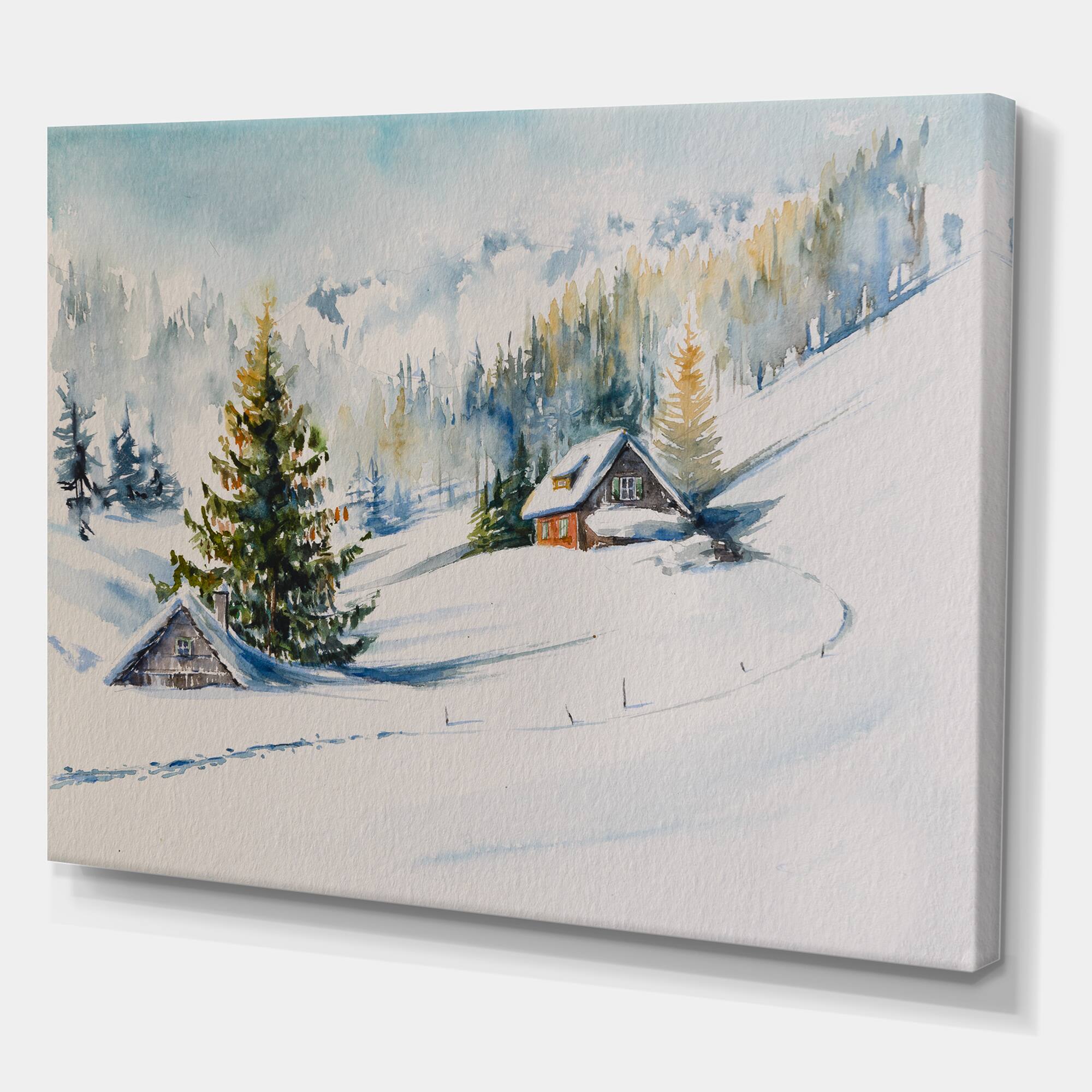 Designart - Little House In The Winter Mountains